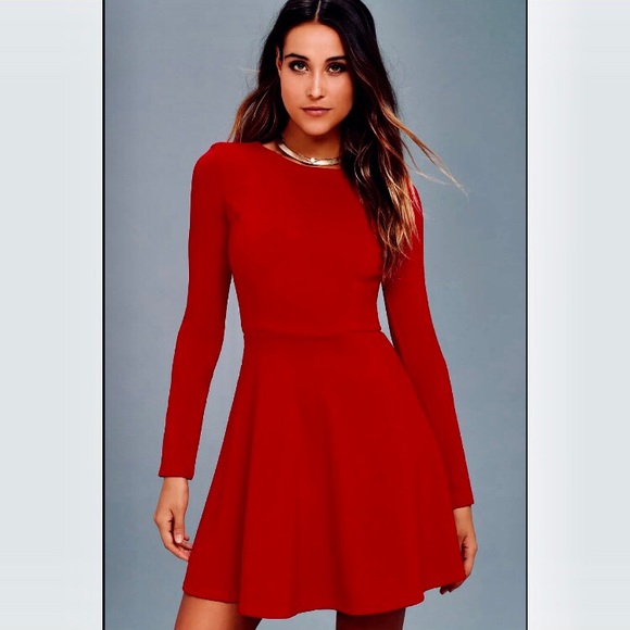 Lulus Dresses & Skirts - Lulu’s Exclusive Red Long Sleeve Simple Dress